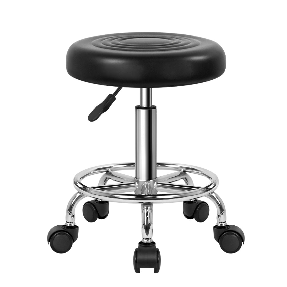 KKTONER PU Leather Modern Round Rolling Stool with Footrest Height Adjustable Spa Drafting Stools Small (Black)