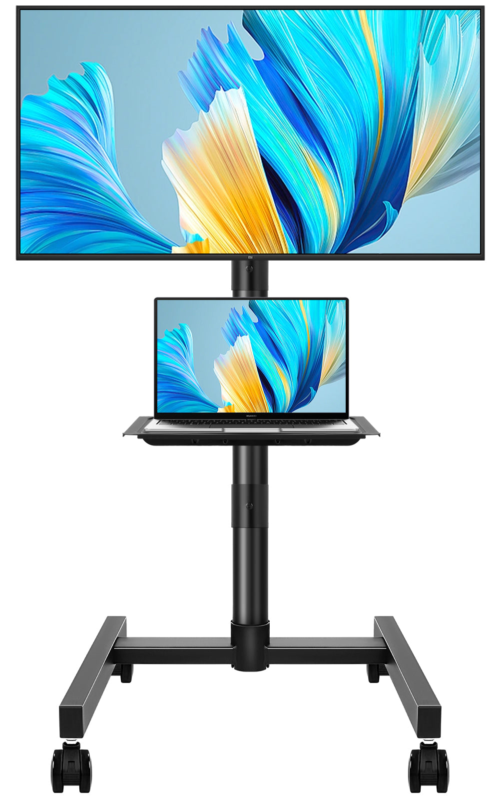 BFTOU Mobile TV Stand with Castors, suitable for 32–55-inch screens, maximum load capacity of 55 lbs, height-adjustable