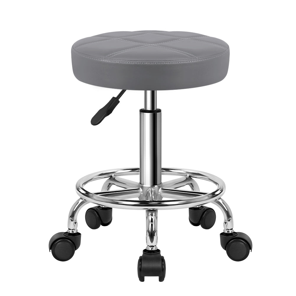 KKTONER Round Rolling Stool Chair PU Leather Height Adjustable Swivel Work Stools with Wheels Office Chair Small (Gray)
