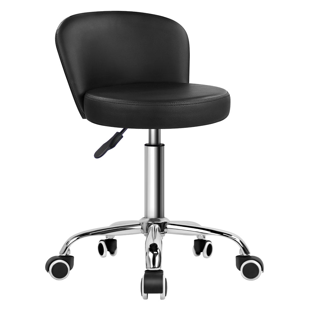 KKTONER Rolling Vanity Chair with Backrest Height Adjustable Office Chair PU Leather Swivel Drafting Stool with Wheels