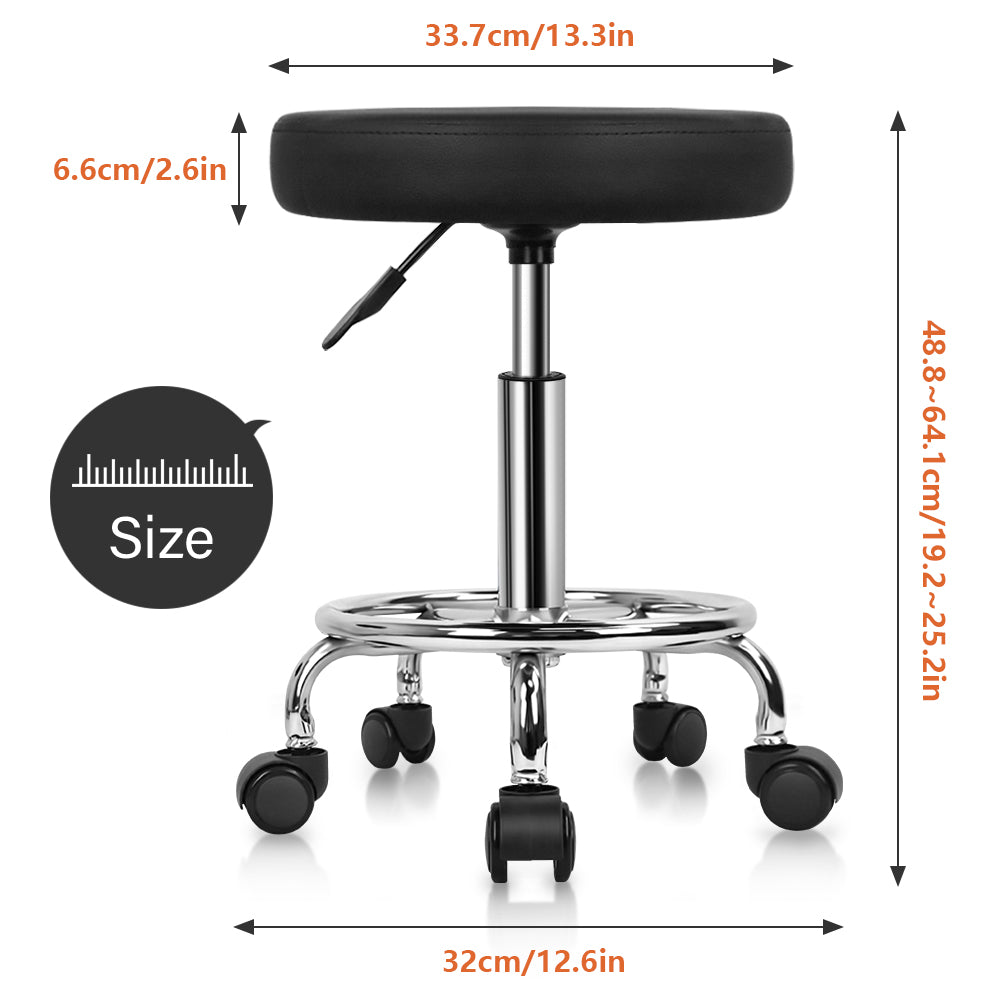 KKTONER PU Leather Round Rolling Stool with Foot Rest Swivel Height Adjustment Spa Office Massage Stools Small (Black)