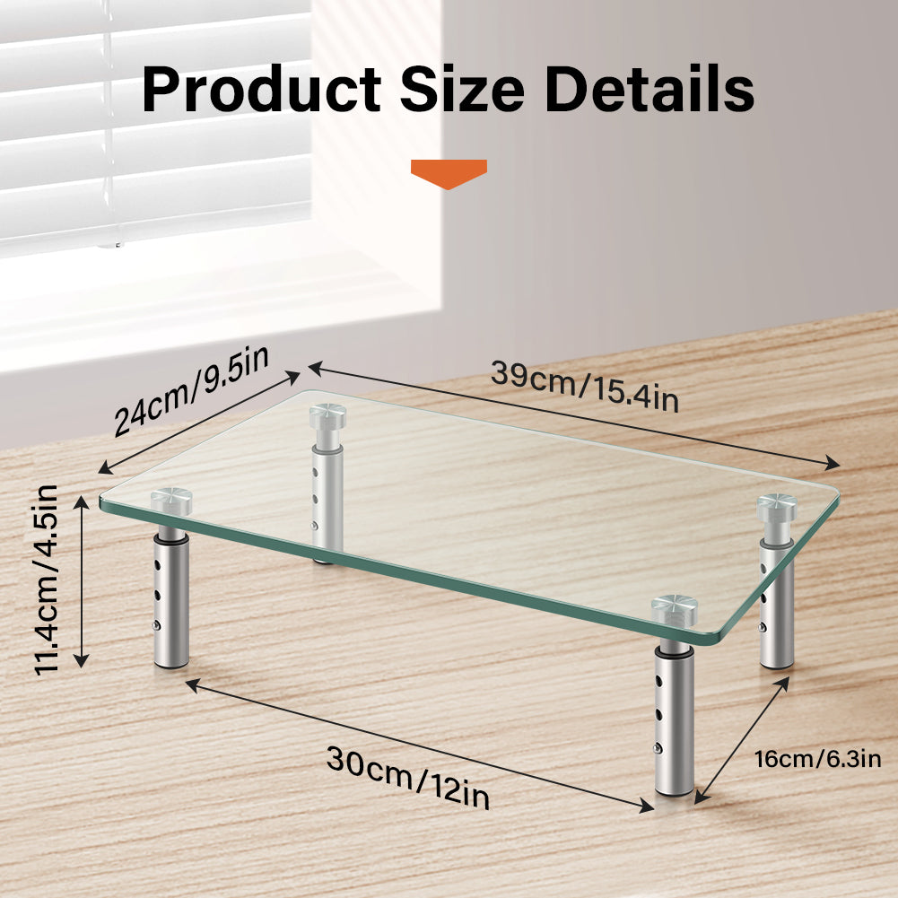 KKTONER Glass Monitor Stand Height Adjustable Suitable for Home Office 2-Piece Computer Monitor Stand