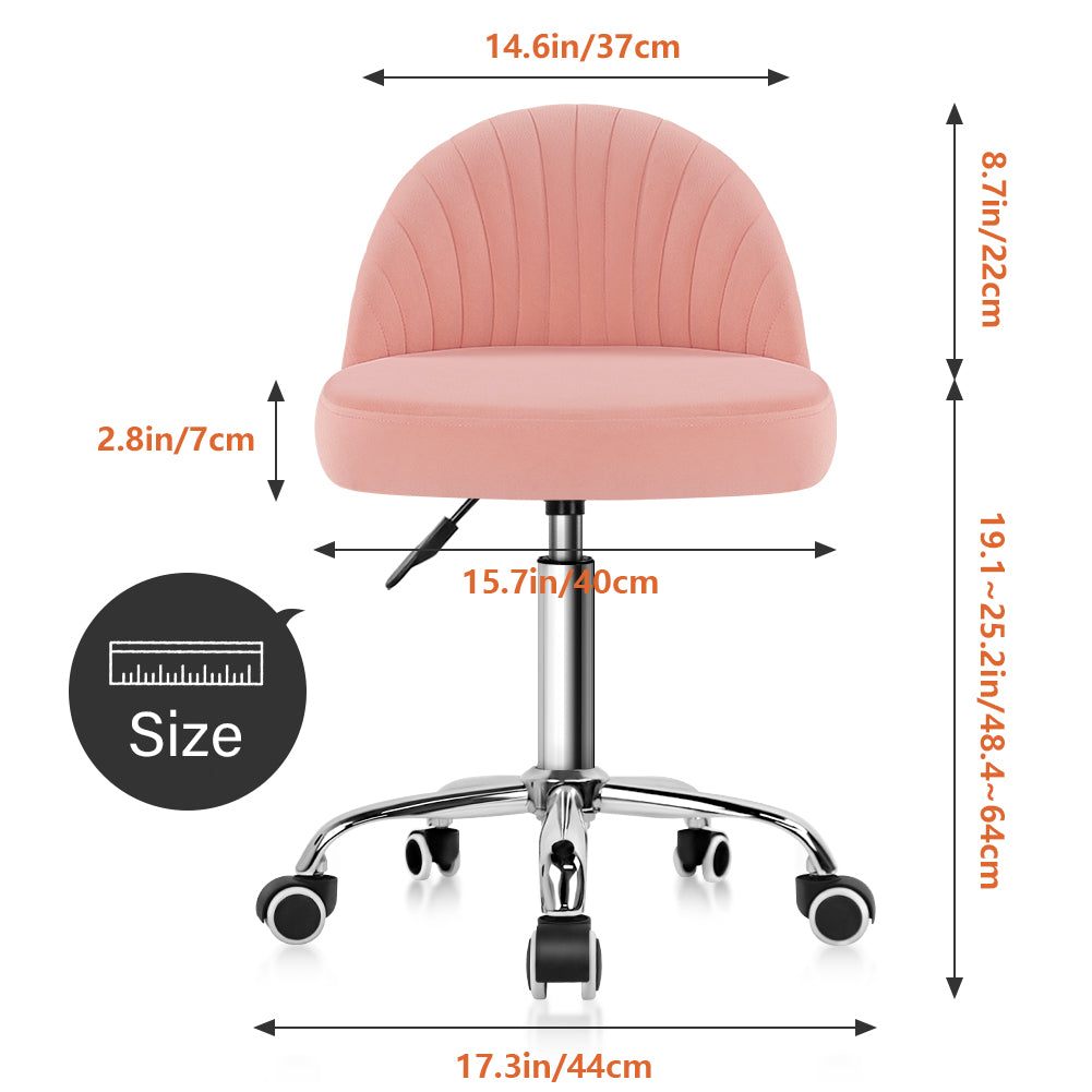 KKTONER Rolling Stool Swivel Chair Velvet Vanity Chairs Height Adjustable stools with Back for Makeup Drafting(Pink)