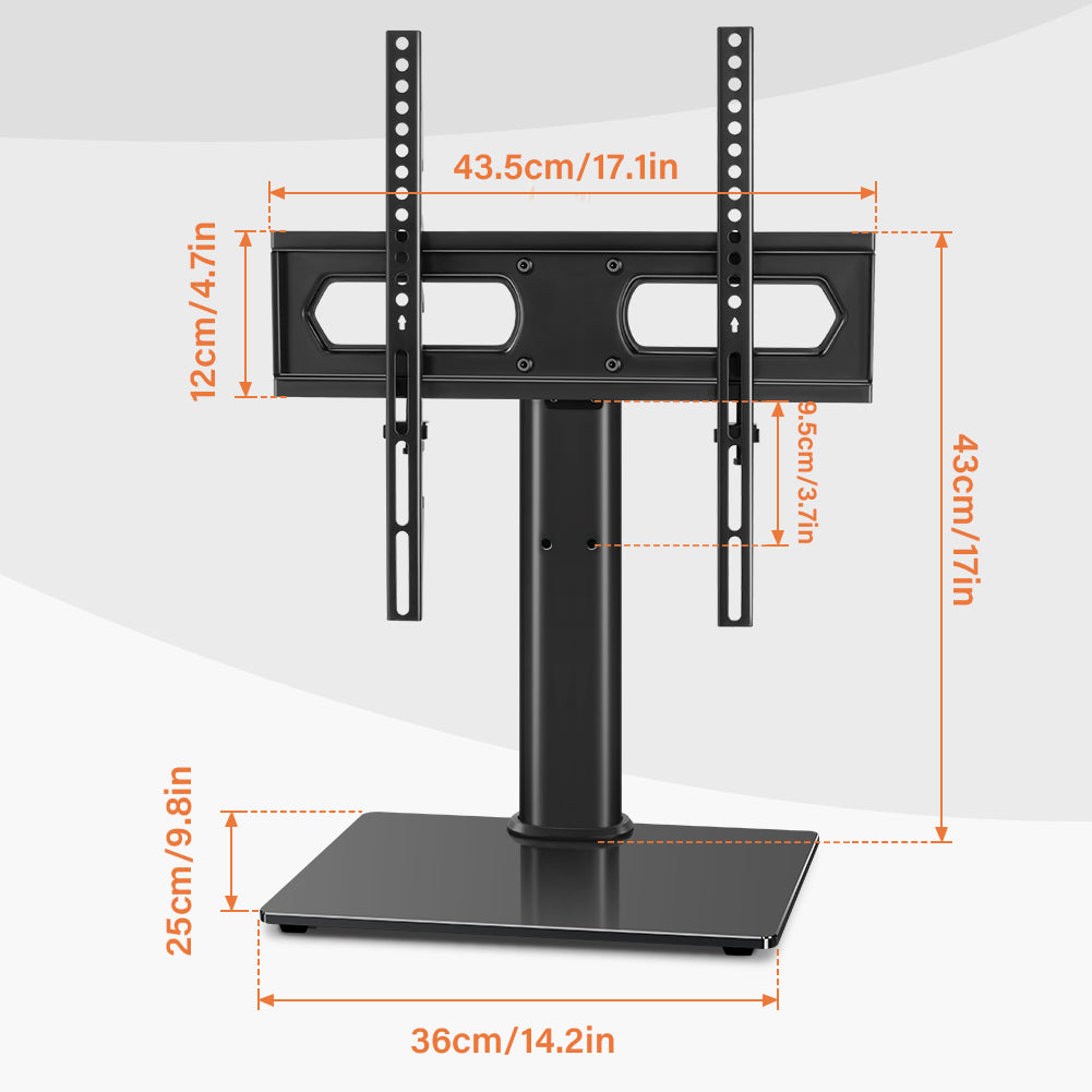KKTONER - Universal TV Stand, suitable for 27 to 60-inch televisions, height-adjustable, with tempered glass base