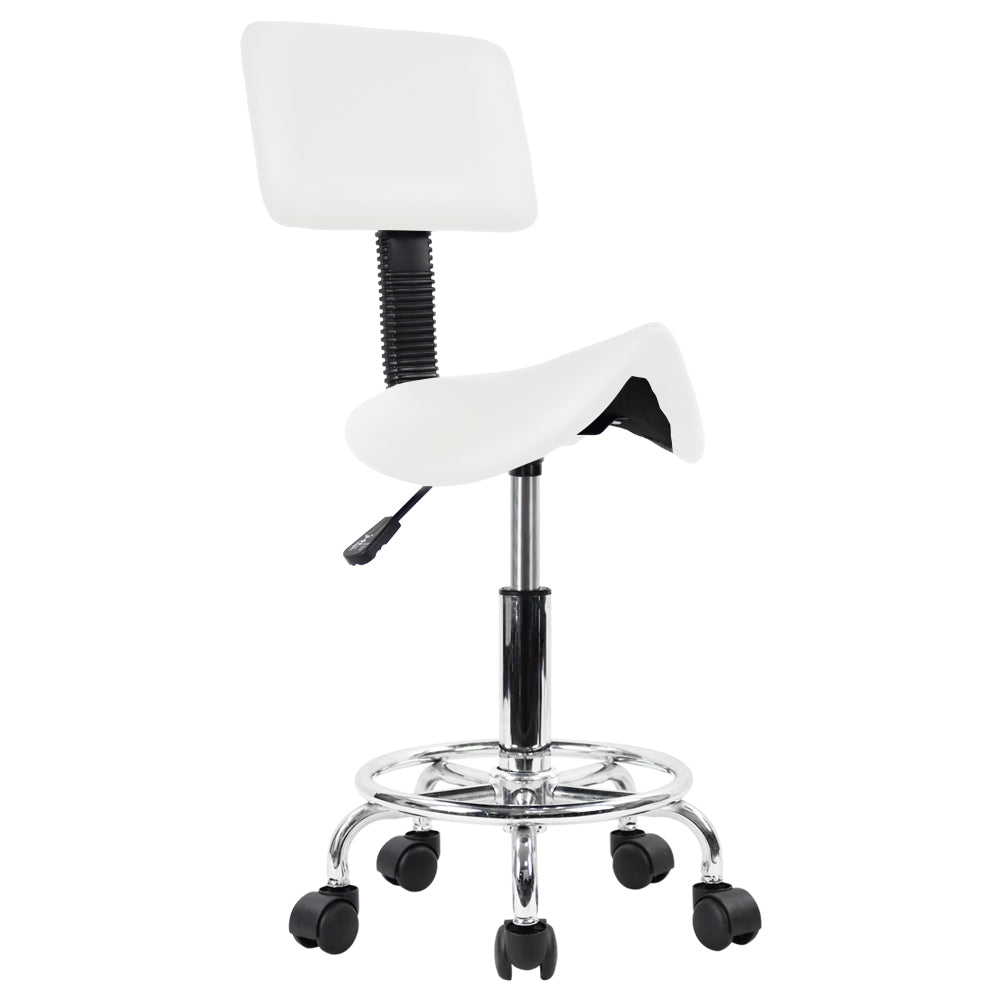 KKTONER Saddle Stool with Foot Rest PU Leather Swivel Adjustable Rolling Stools with Back Support Facial Salon Chair