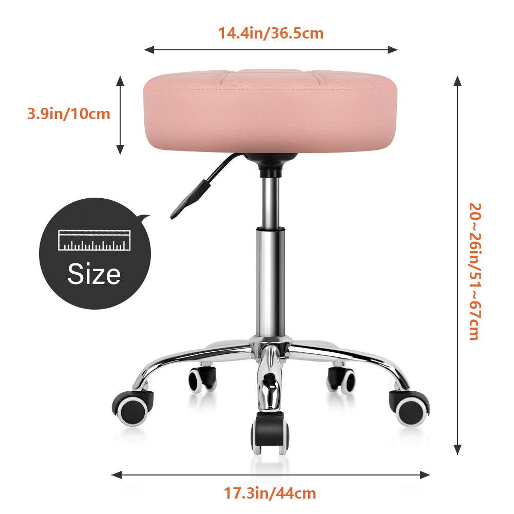 KKTONER Round Rolling Stool Chair PU Leather Height Adjustable Shop Salon Stools Pink