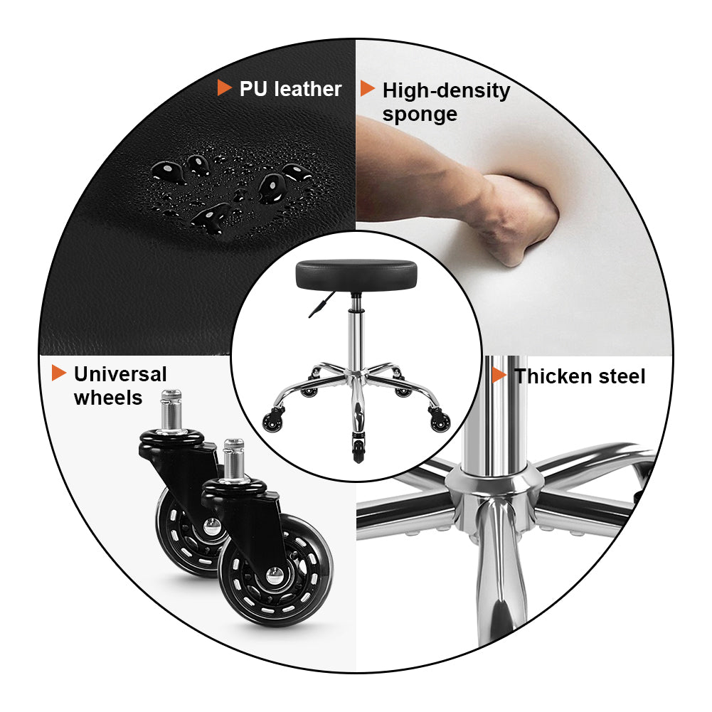 KKTONER Black Modern Salon Swivel Chair Wheeled Design Thickened Seat Cushion Height-Adjustable Swivel Seat