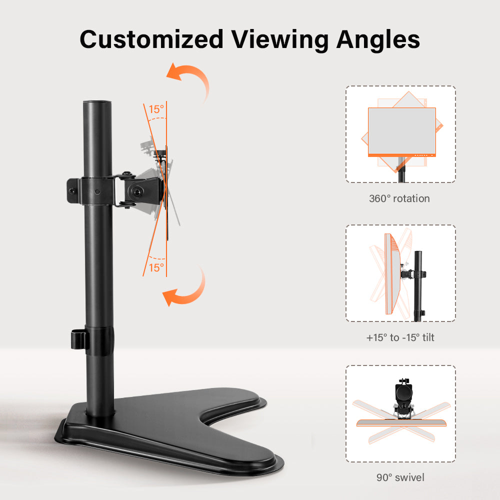 KKTONER Single-Screen Computer Monitor Stand VESA Mounting Holes Compatible with 13 to 32-inch Screens Height-Adjustable