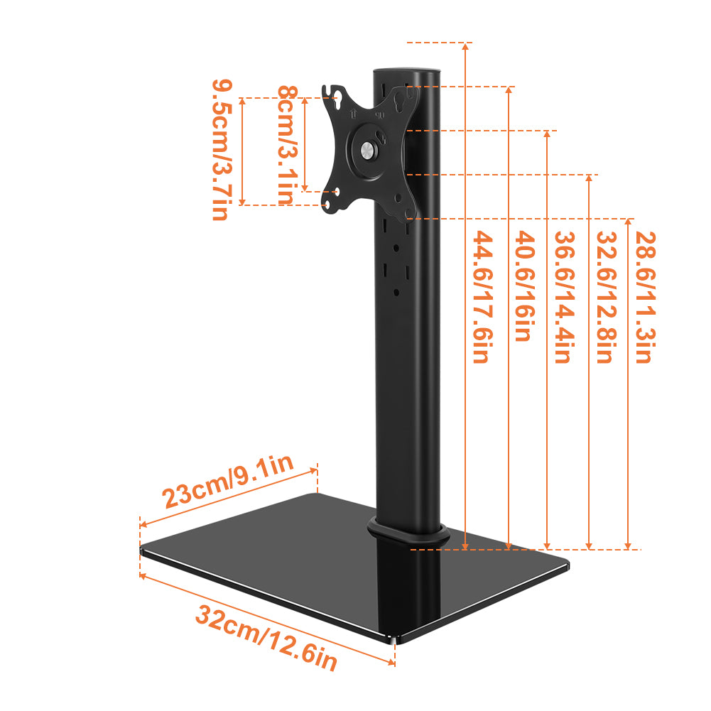 KKTONER Single Computer Monitor Stand Free Standing Desk Vesa Mount for 13 inch to 32 inch Screen Height Adjustable