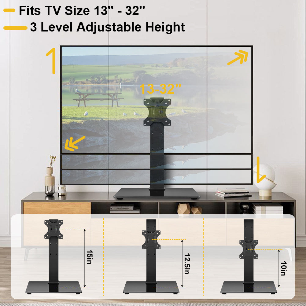 Universal TV Stand for 13-32inch LED LCD TV - Table Top TV Stand with 45 Degree Height Adjustable Swivel Mount