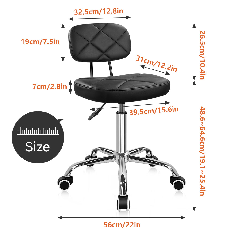 KKTONER Office Chair with Back Office Stool with Wheels Height Adjustable Square stools for Drafting Home Work (Black)