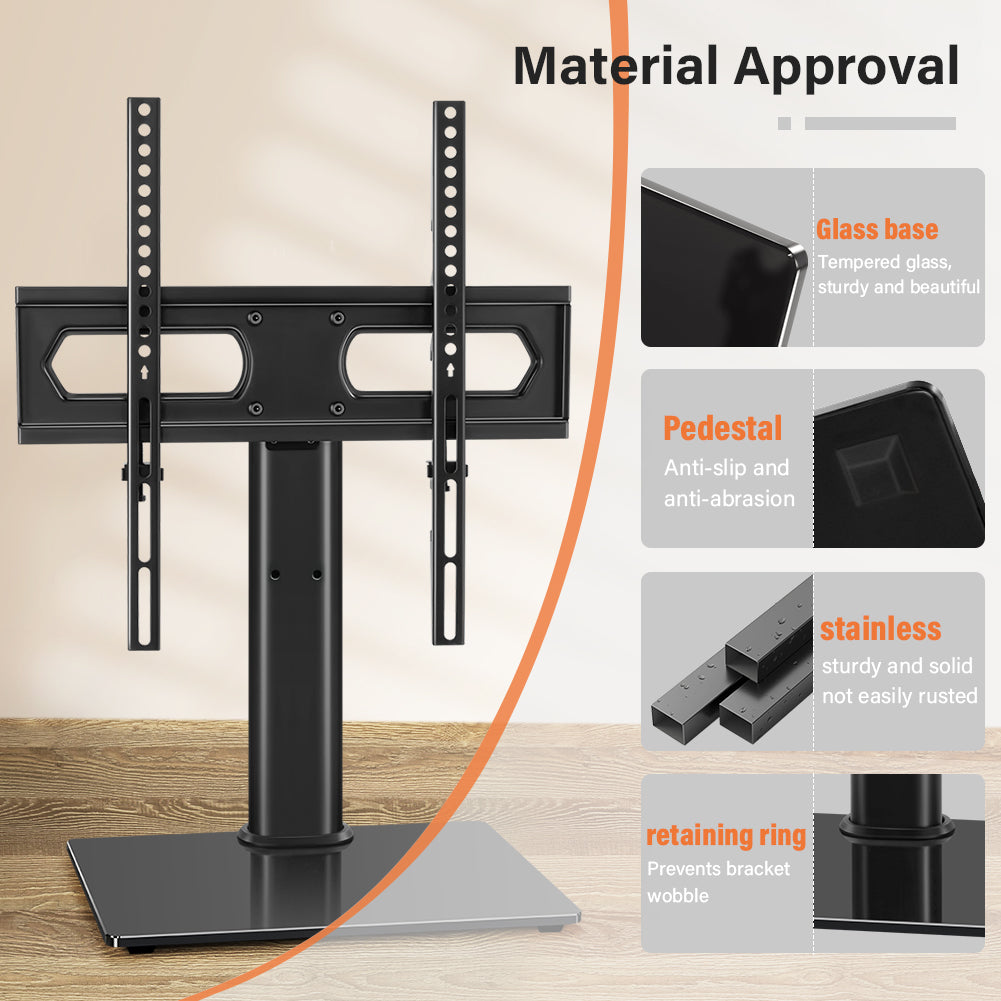 KKTONER - Universal TV Stand, suitable for 27 to 60-inch televisions, height-adjustable, with tempered glass base