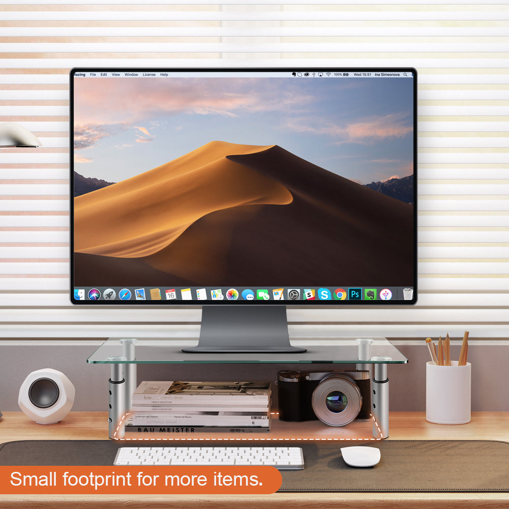 KKTONER Glass Monitor Stand Height Adjustable Suitable for Home Office 2-Piece Computer Monitor Stand