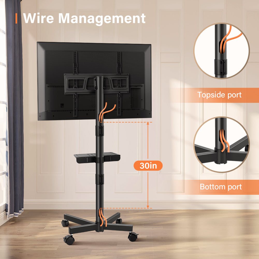 KKTONER Mobile TV Cart for 23 to 65 inch LCD LED Flat Screen/Curved TVs Floor TV Stand on Wheels with Height Adjustable