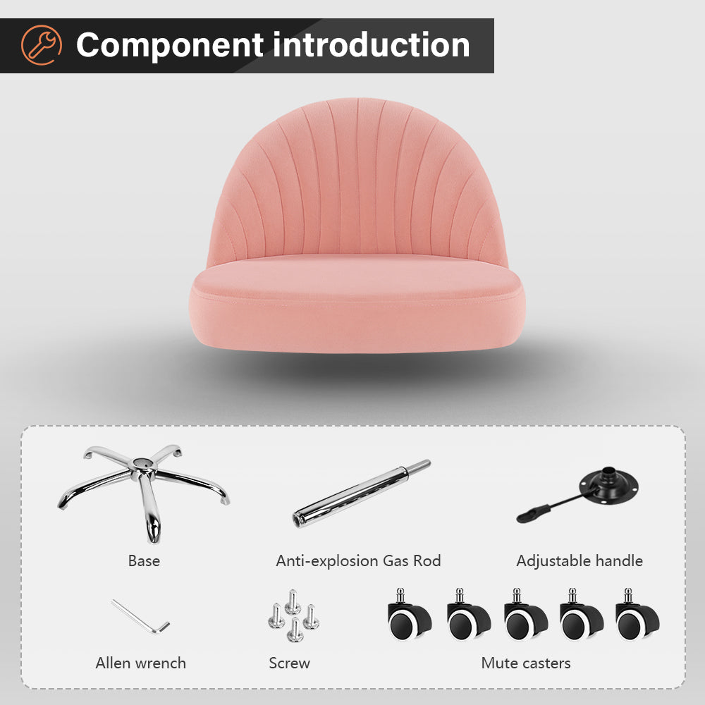 KKTONER Rolling Stool Swivel Chair Velvet Vanity Chairs Height Adjustable stools with Back for Makeup Drafting(Pink)