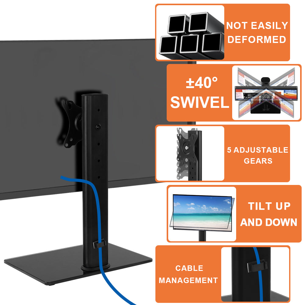 KKTONER Single Computer Monitor Stands Full Motion Swivel Free Standing Desk Vesa Mount for 13 inch to 32 inch Screen