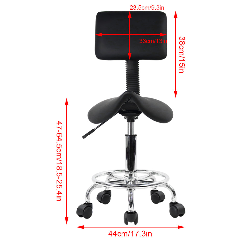 KKTONER Saddle Stool with Foot Rest PU Leather Swivel Adjustable Rolling Stools with Back Support Facial Salon Chair