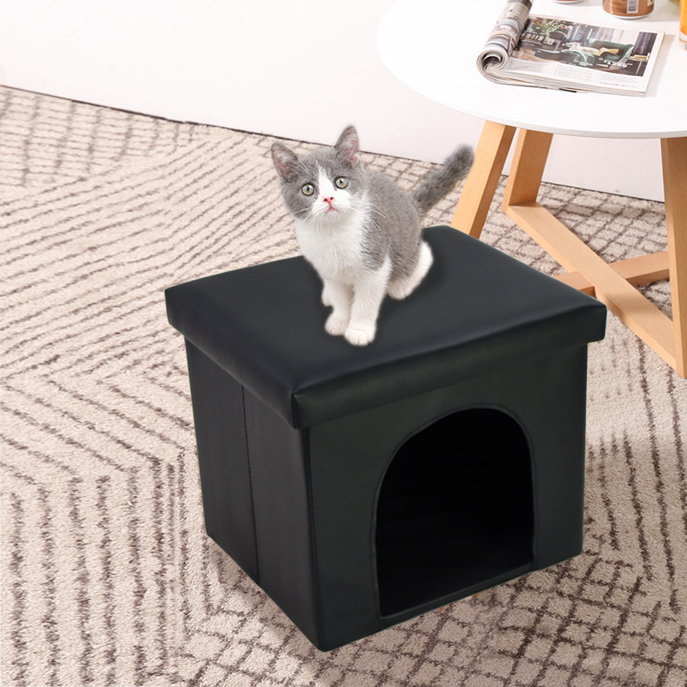 KKTONER Taburete plegable de piel sintética para almacenamiento otomano cuboide para casa de gatos, caja de juguetes, taburete plegable de 14.0 x 12.0 x 12.0 in