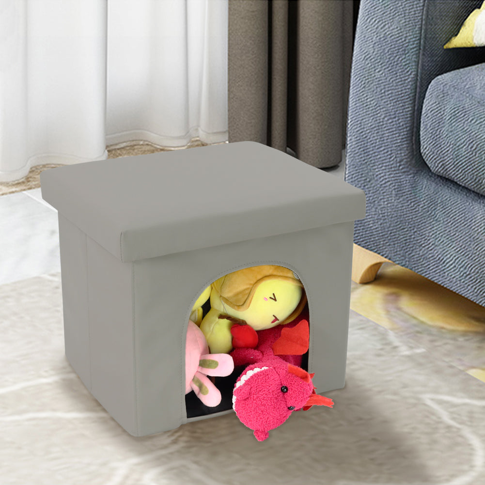 KKTONER Taburete plegable de piel sintética para almacenamiento otomano cuboide para casa de gatos, caja de juguetes, taburete plegable de 14.0 x 12.0 x 12.0 in