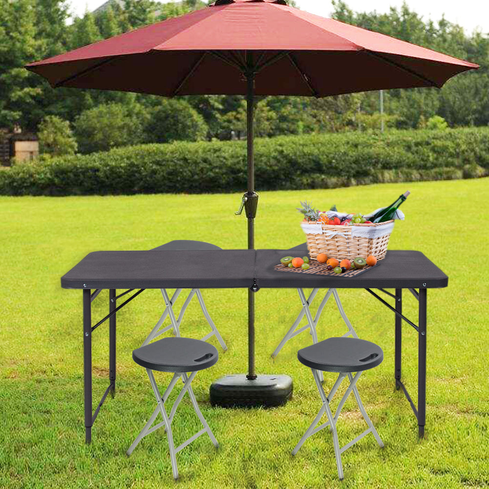 KKTONER Taburete plegable portátil de acero y plástico, silla exterior liviana, juego de 2, color negro