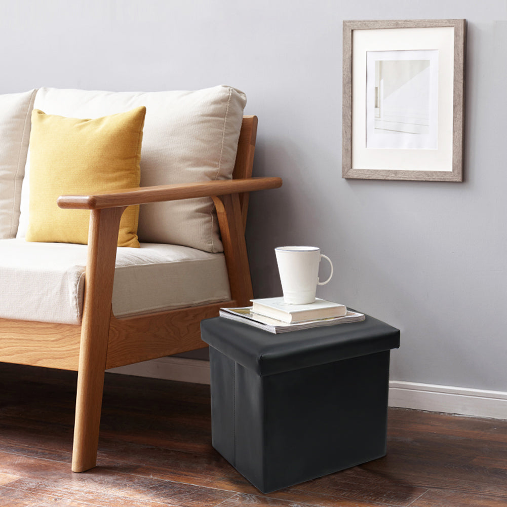 KKTONER Taburete para pies en el pecho con caja de juguetes cuboide otomana de almacenamiento plegable de cuero sintético 14 "x 12" x 12 ''