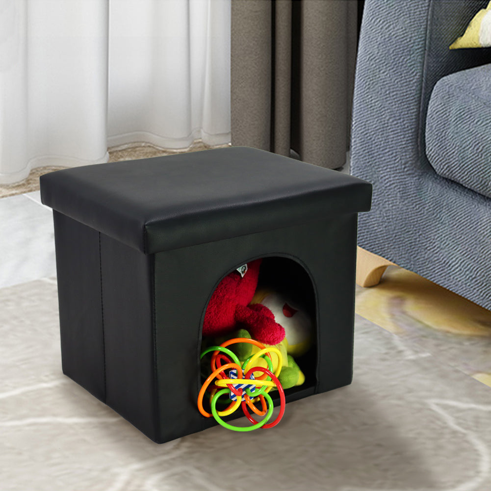 KKTONER Taburete plegable de piel sintética para almacenamiento otomano cuboide para casa de gatos, caja de juguetes, taburete plegable de 14.0 x 12.0 x 12.0 in