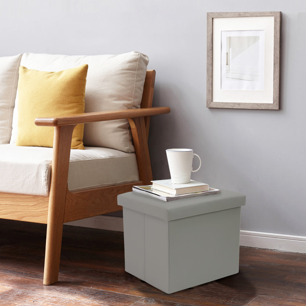 KKTONER Taburete para pies en el pecho con caja de juguetes cuboide otomana de almacenamiento plegable de cuero sintético 14 "x 12" x 12 ''