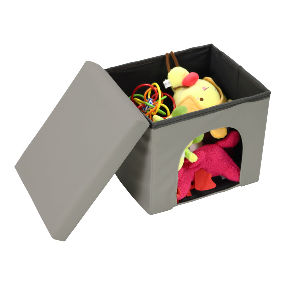 KKTONER Taburete plegable de piel sintética para almacenamiento otomano cuboide para casa de gatos, caja de juguetes, taburete plegable de 14.0 x 12.0 x 12.0 in