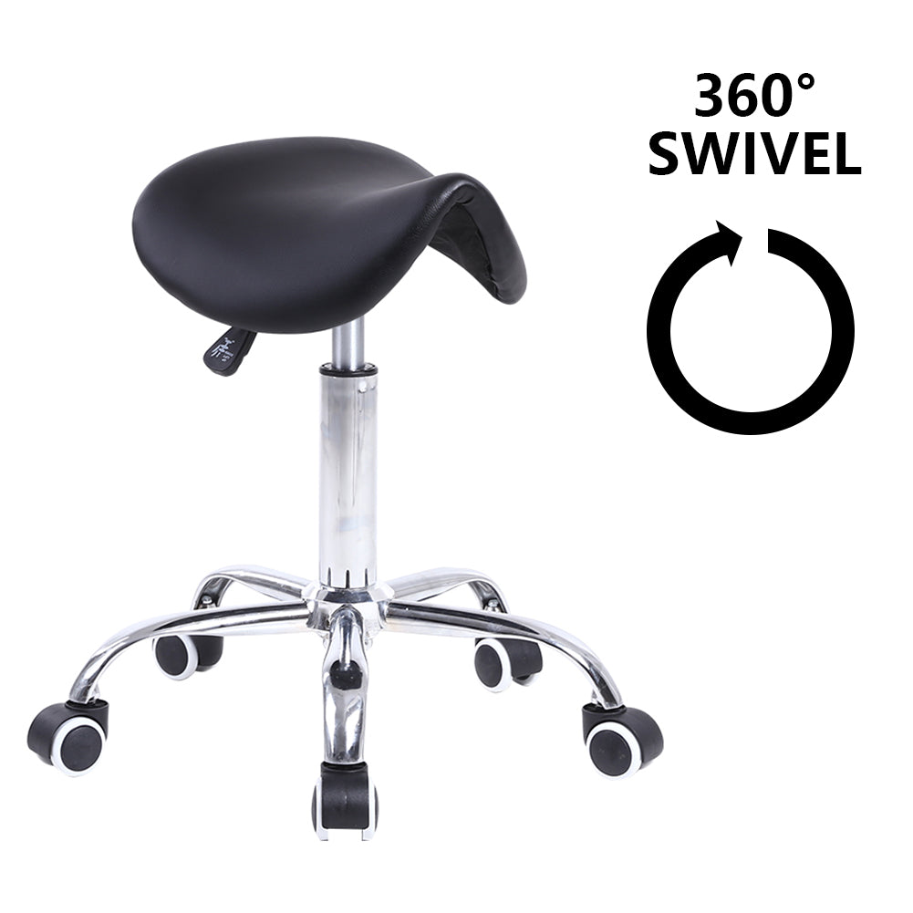 KKTONER PU Leather Saddle Stool Height Adjustable Swivel Rolling Stool with Wheels Black