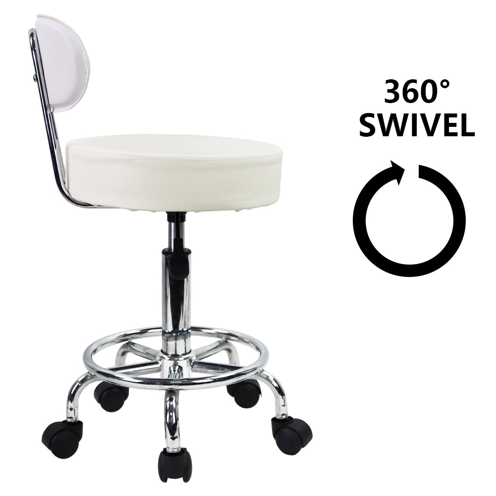 KKTONER Silla de escritorio con respaldo medio, de piel sintética, altura ajustable, taburete giratorio con reposapiés, color blanco