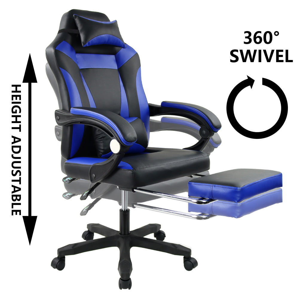 KKTONER Silla ergonómica para juegos Silla de oficina ejecutiva para E-Sport Racing Altura giratoria ajustable con reposabrazos (azul)