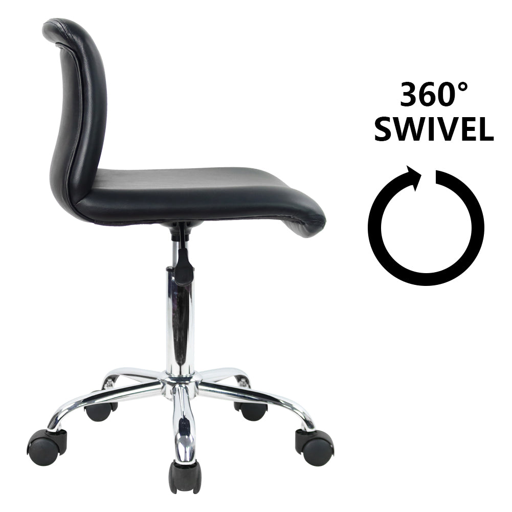 KKTONER Silla de escritorio de cuero PU con respaldo medio, silla giratoria ajustable en altura para oficina en casa, color negro