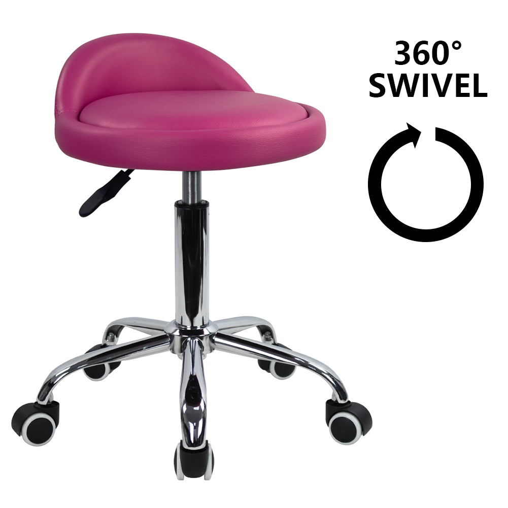 KKTONER Taburete con Ruedas de Cuero PU con Respaldo Bajo Silla de Escritorio Taburete de Oficina en casa (Rojo Rosa)