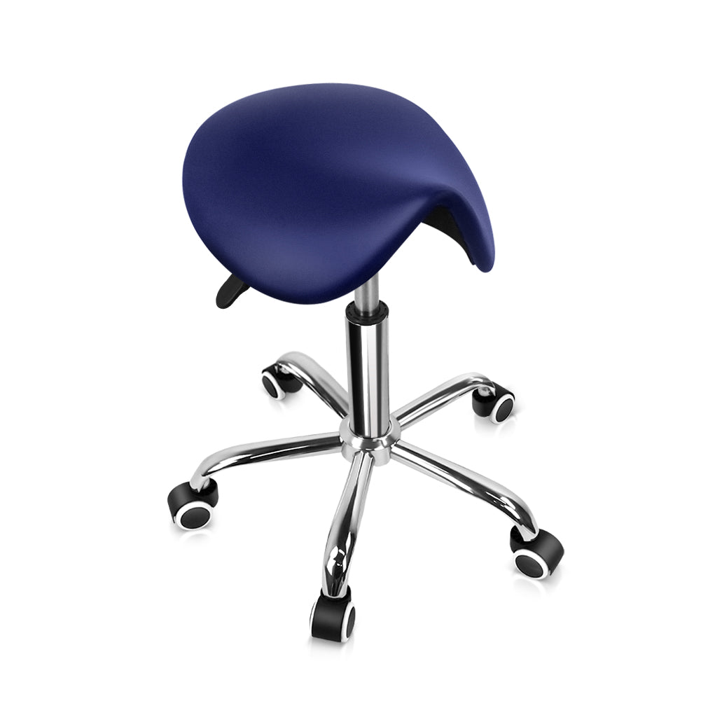 KKTONER PU Leather Saddle Stool Height Adjustable Swivel Rolling Stool with Wheels Blue