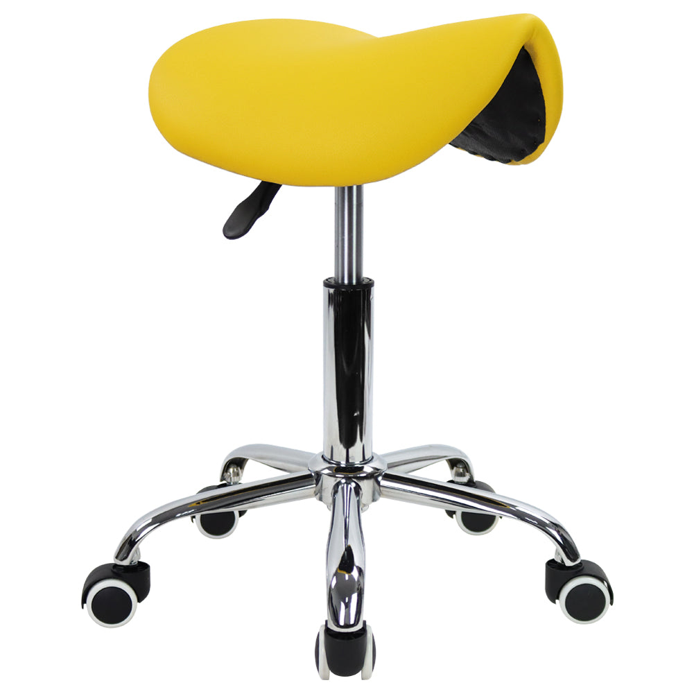 KKTONER PU Leather Saddle Stool Height Adjustable Swivel Rolling Stool with Wheels Yellow
