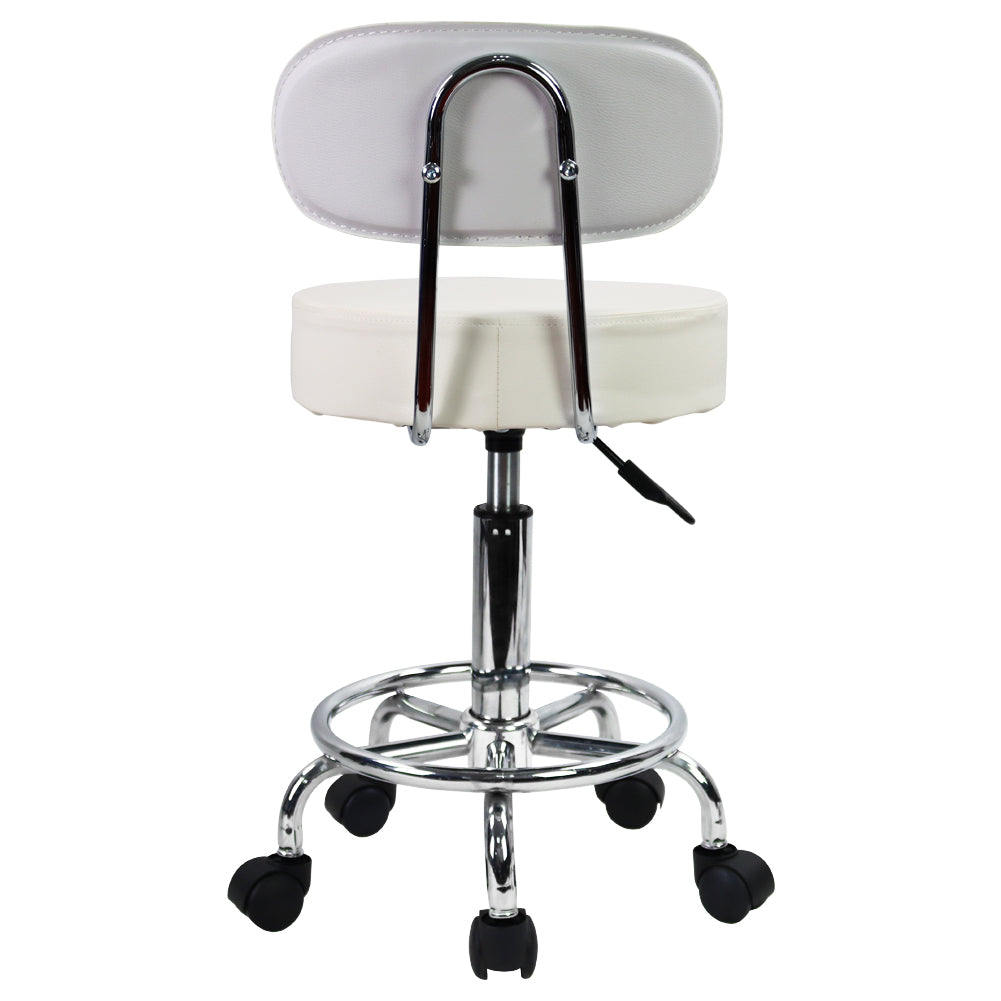 KKTONER Silla de escritorio con respaldo medio, de piel sintética, altura ajustable, taburete giratorio con reposapiés, color blanco