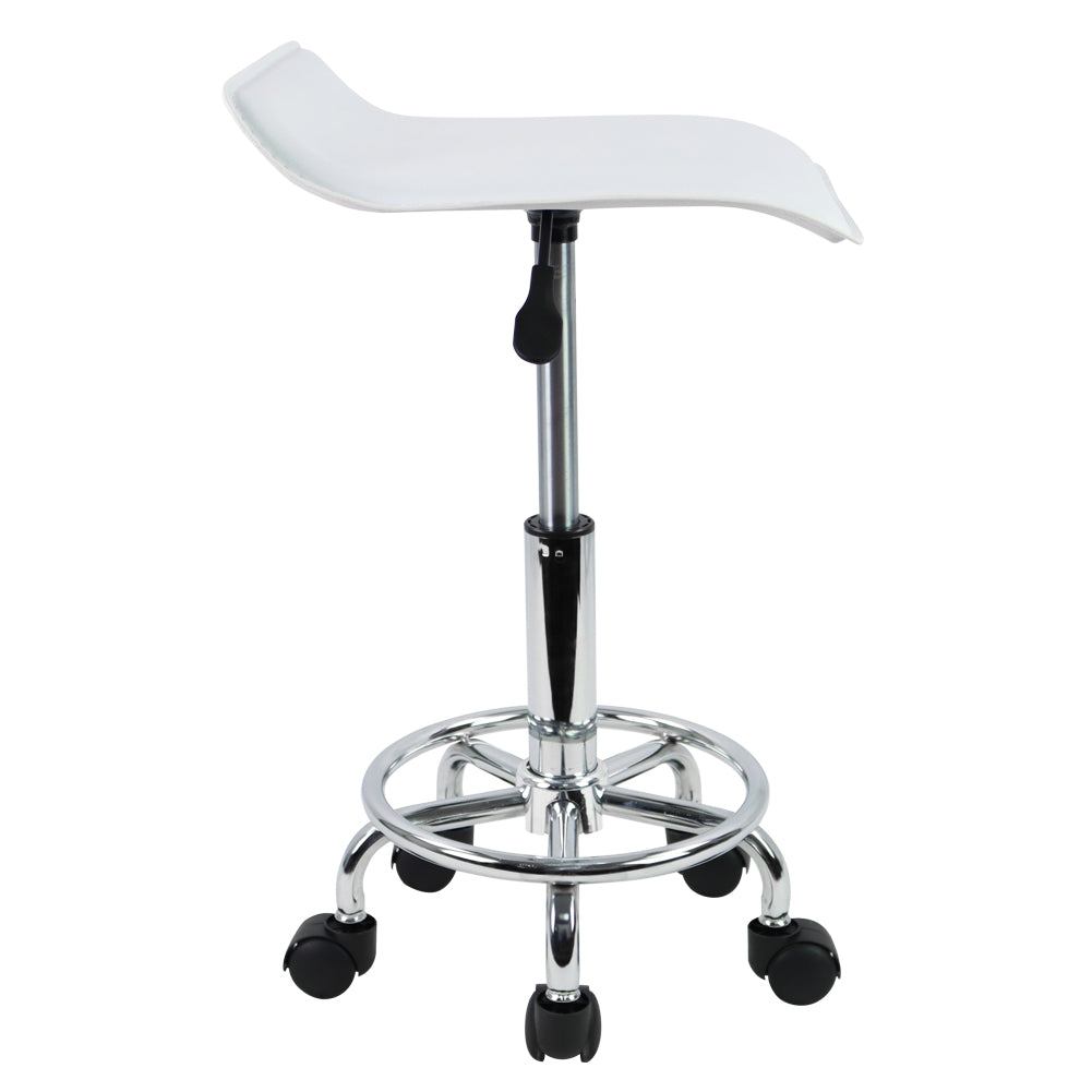 KKTONER Taburete con ruedas cuadrado ajustable en altura con reposapiés, asiento de piel sintética, spa, salón de dibujo, tatuaje, estación de trabajo, taburetes giratorios de oficina pequeños (blanco)