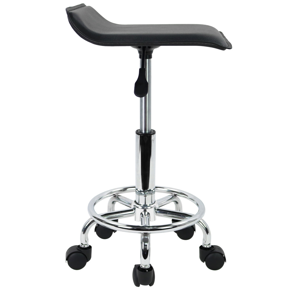 KKTONER Taburete con ruedas cuadrado ajustable en altura con reposapiés, asiento de piel sintética, spa, salón de dibujo, tatuaje, estación de trabajo, taburetes giratorios de oficina pequeños (negro)