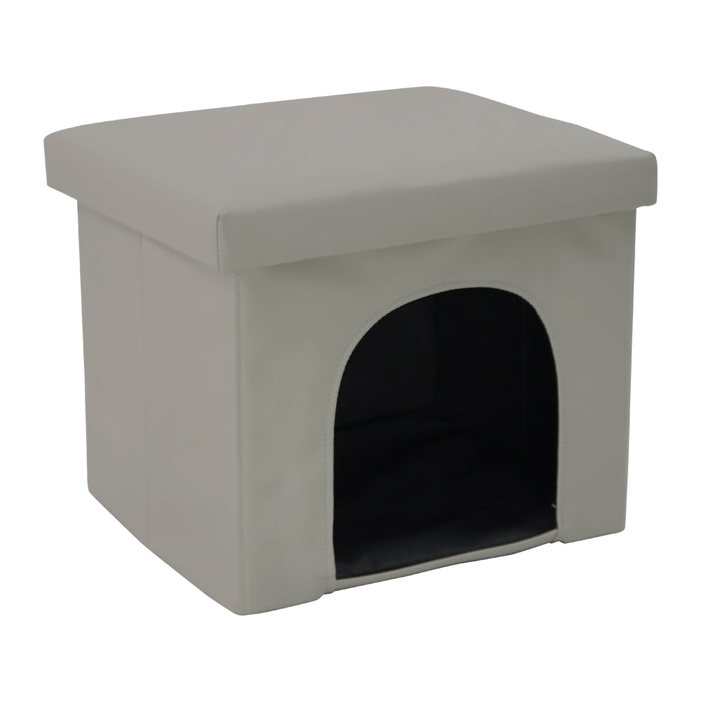 KKTONER Taburete plegable de piel sintética para almacenamiento otomano cuboide para casa de gatos, caja de juguetes, taburete plegable de 14.0 x 12.0 x 12.0 in