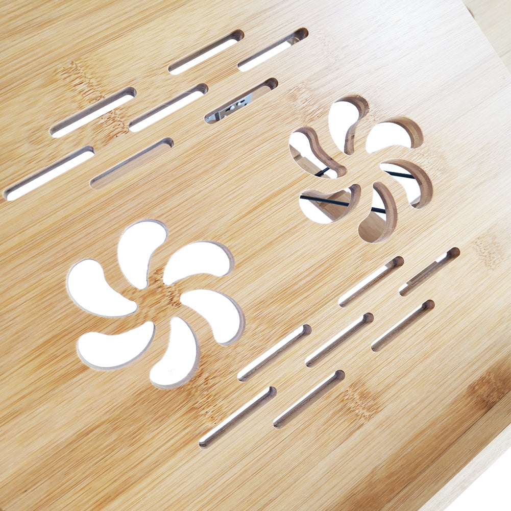 KKTONER Mesa de escritorio con soporte para computadora portátil con patas ajustables, bandeja plegable 100% de bambú para servir el desayuno (flor)