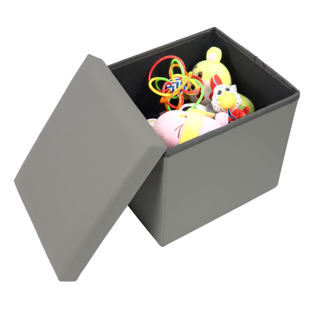 KKTONER Taburete para pies en el pecho con caja de juguetes cuboide otomana de almacenamiento plegable de cuero sintético 14 "x 12" x 12 ''