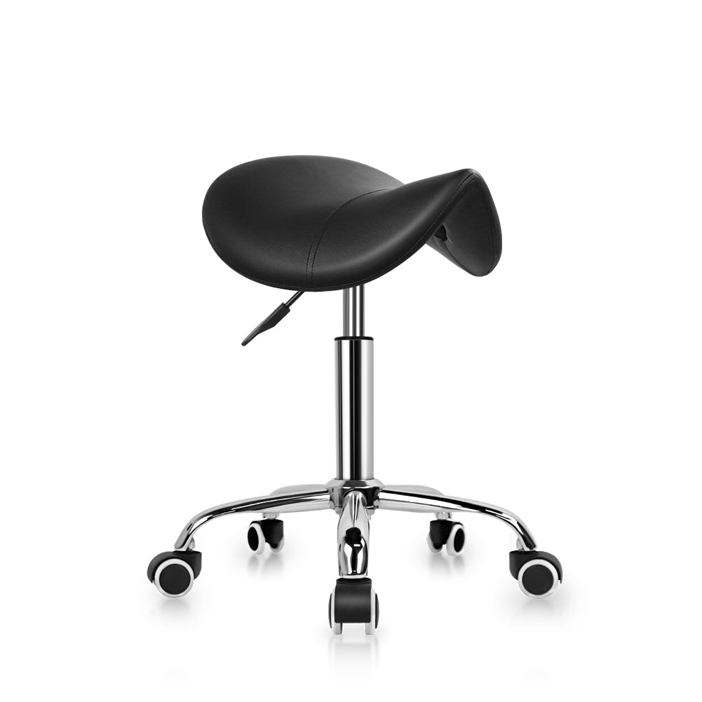 KKTONER PU Leather Saddle Stool Height Adjustable Swivel Rolling Stool with Wheels Black