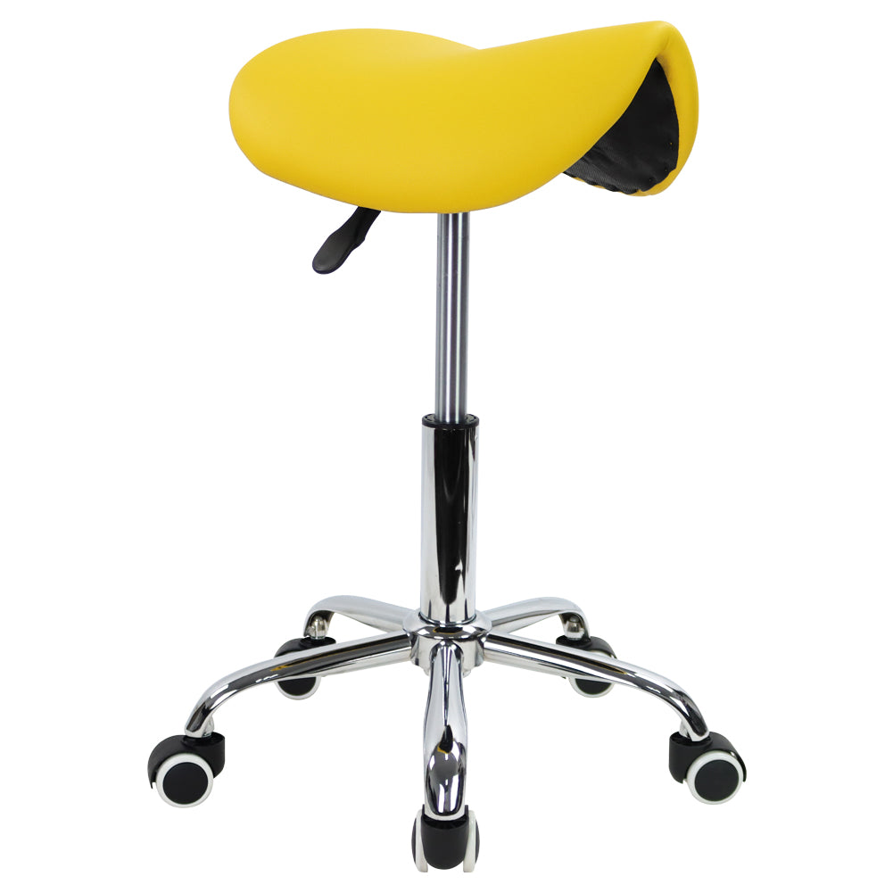 KKTONER PU Leather Saddle Stool Height Adjustable Swivel Rolling Stool with Wheels Black