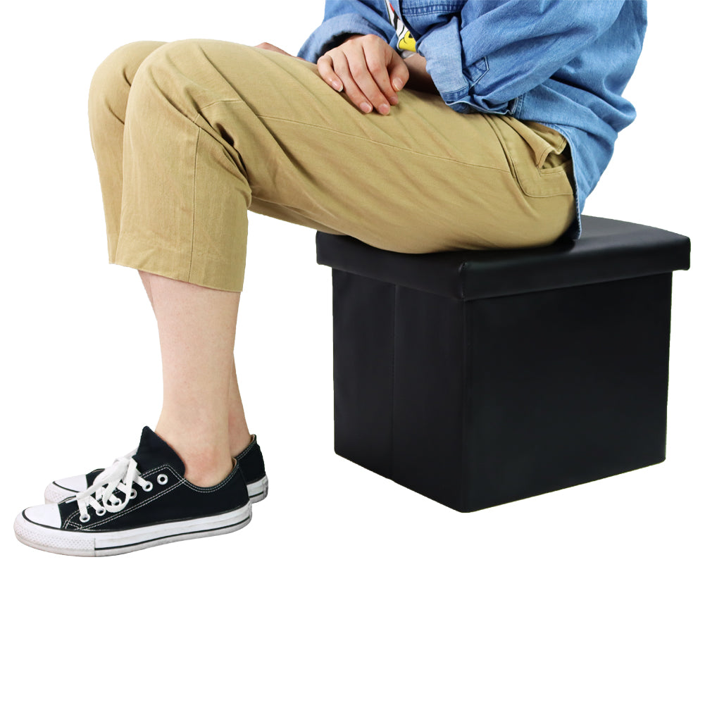 KKTONER Taburete para pies en el pecho con caja de juguetes cuboide otomana de almacenamiento plegable de cuero sintético 14 "x 12" x 12 ''