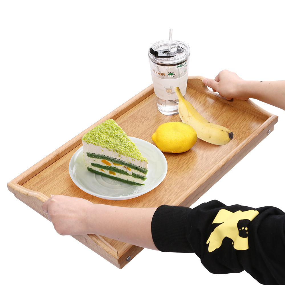 KKTONER Mesa tipo bandeja de bambú con patas plegables, soporte plegable para ordenador portátil, bandeja de desayuno, color natural