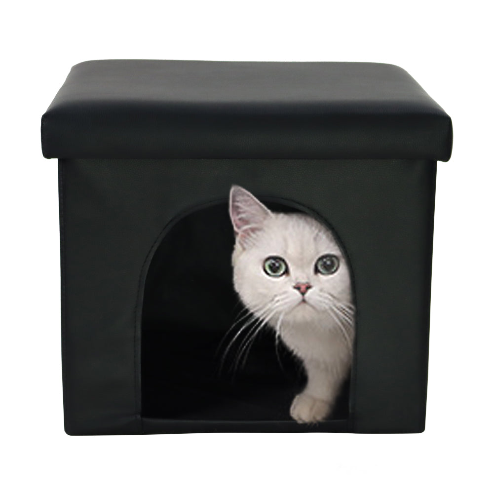 KKTONER Taburete plegable de piel sintética para almacenamiento otomano cuboide para casa de gatos, caja de juguetes, taburete plegable de 14.0 x 12.0 x 12.0 in