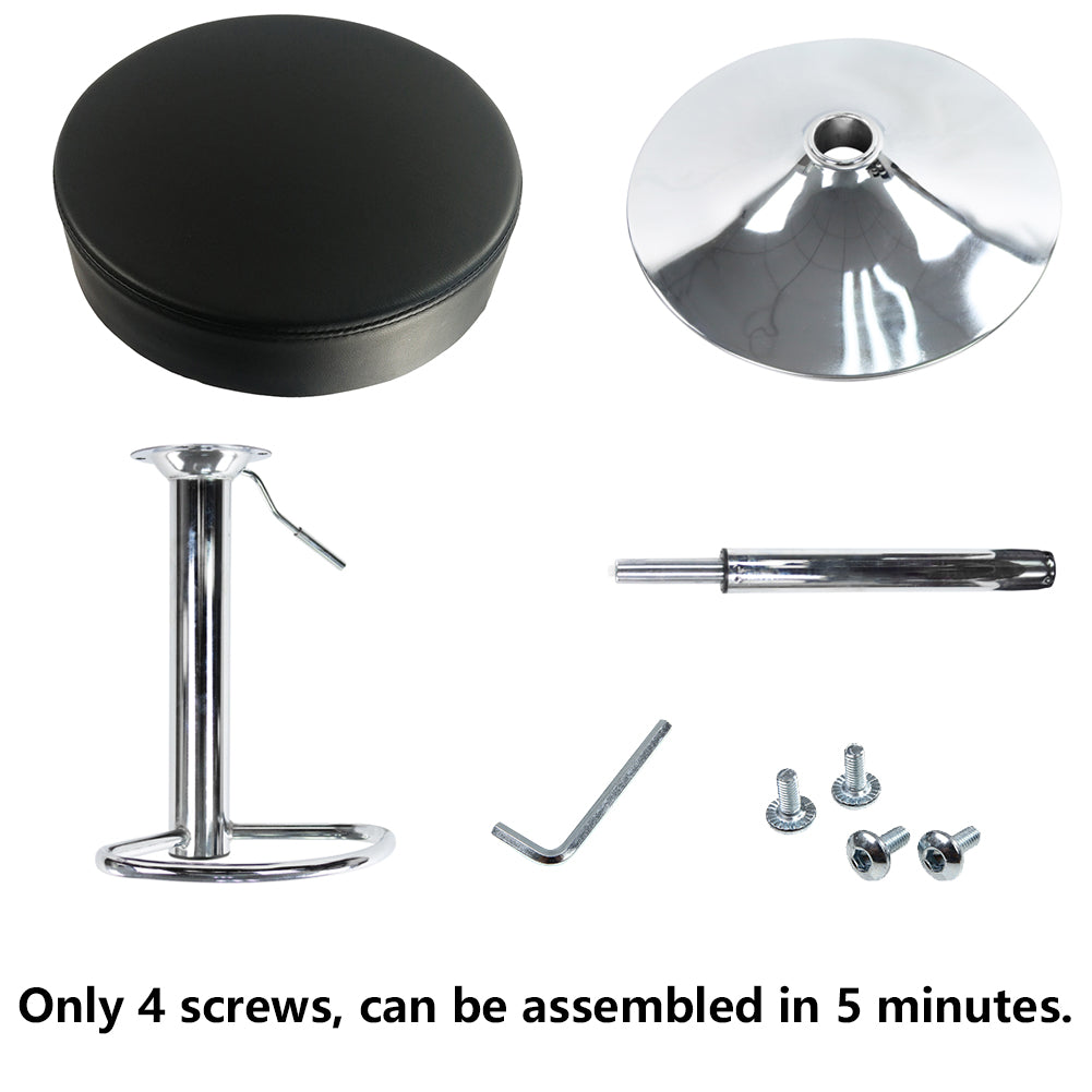 KKTONER Taburete de bar redondo ajustable en altura de cuero sintético con reposapiés negro