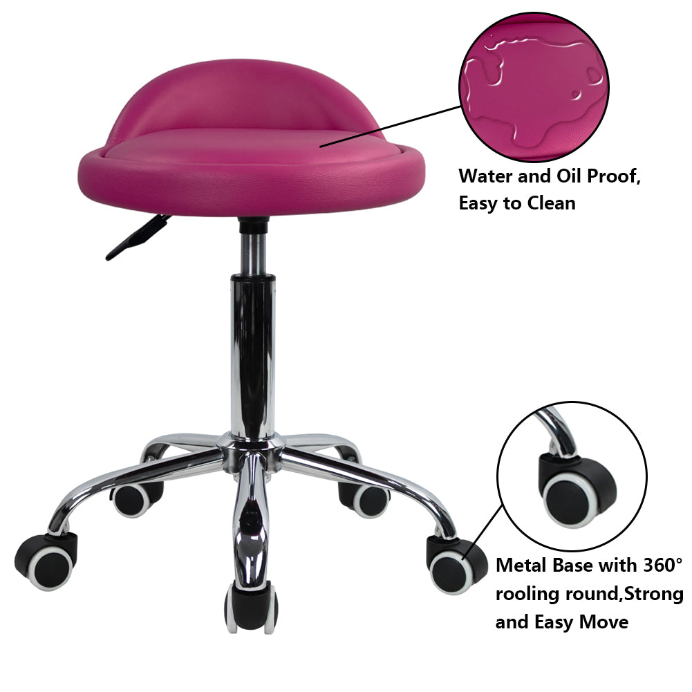 KKTONER Taburete con Ruedas de Cuero PU con Respaldo Bajo Silla de Escritorio Taburete de Oficina en casa (Rojo Rosa)