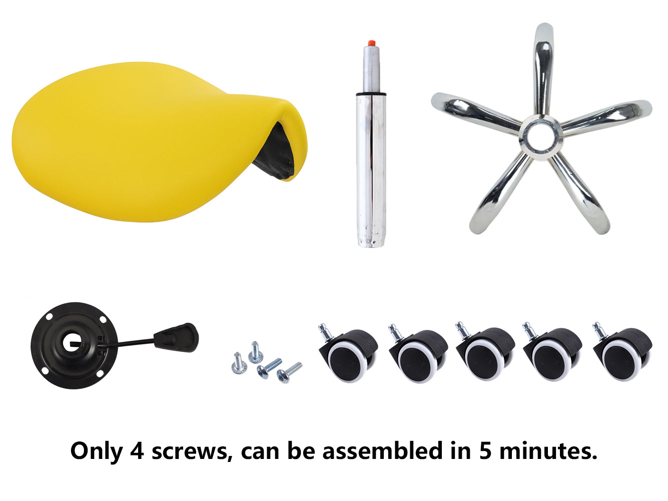 KKTONER Taburete con Silla de Montar de Cuero PU, Taburete Giratorio con Ruedas y Altura Ajustable, Amarillo