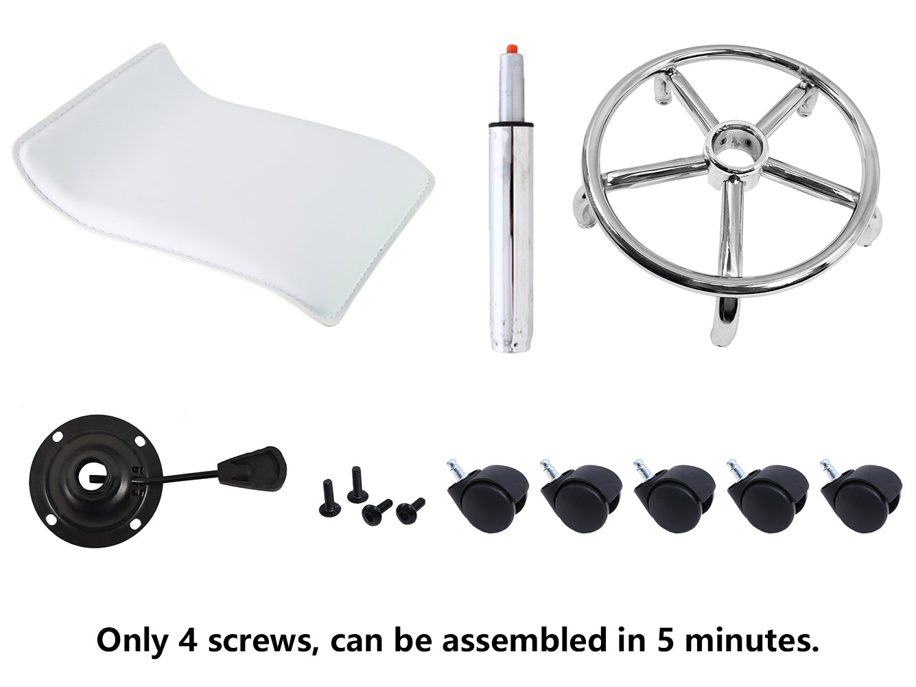 KKTONER Taburete con ruedas cuadrado ajustable en altura con reposapiés, asiento de piel sintética, spa, salón de dibujo, tatuaje, estación de trabajo, taburetes giratorios de oficina pequeños (blanco)